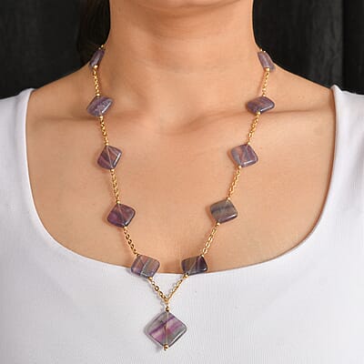EverTrue Multi Fluorite 205.00 ctw Beaded Necklace in ION Plated YG Stainless Steel 24 Inches