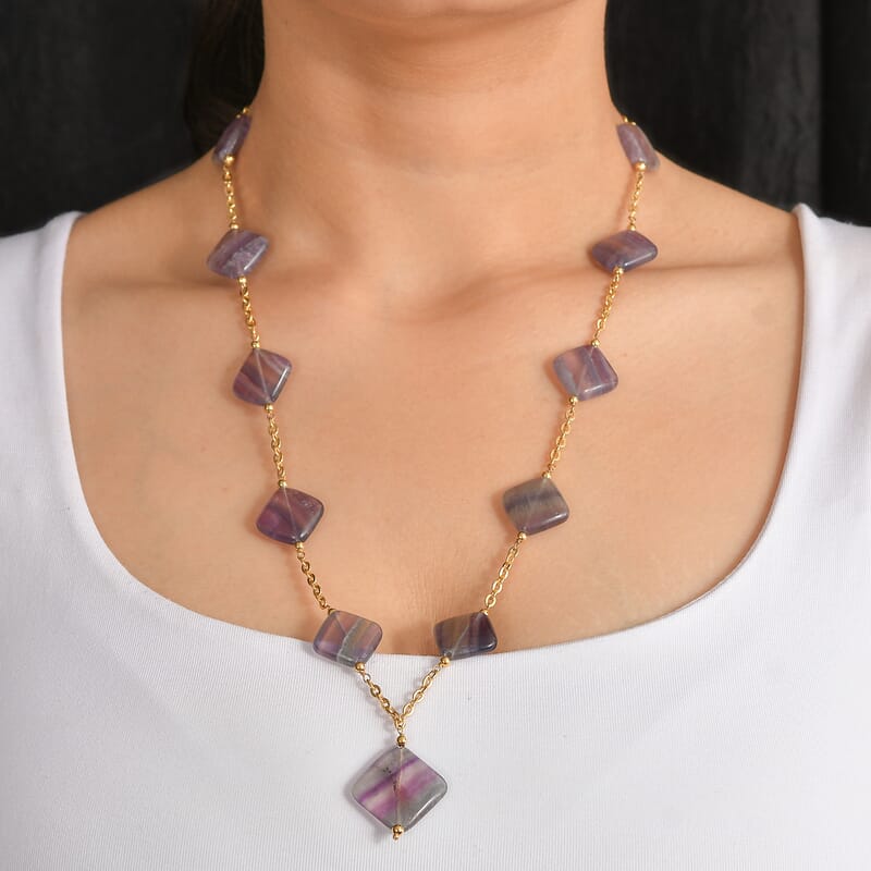EverTrue Multi Fluorite 205.00 ctw Beaded Necklace in ION Plated YG Stainless Steel 24 Inches