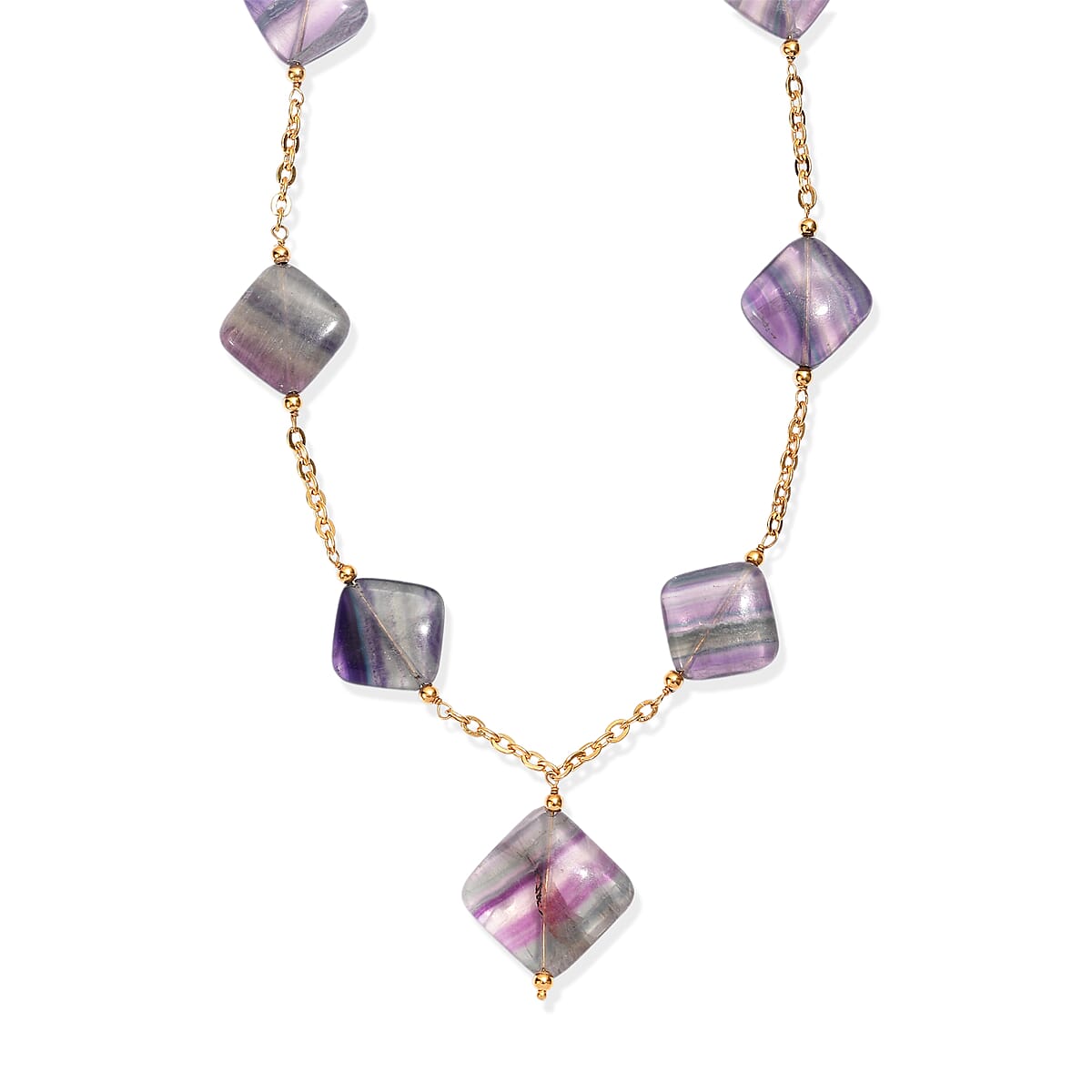 EverTrue Multi Fluorite 205.00 ctw Beaded Necklace in ION Plated YG Stainless Steel 24 Inches  image number 3