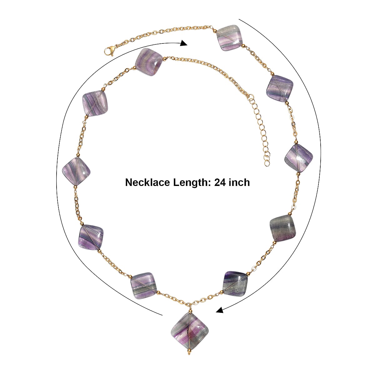EverTrue Multi Fluorite 205.00 ctw Beaded Necklace in ION Plated YG Stainless Steel 24 Inches  image number 5