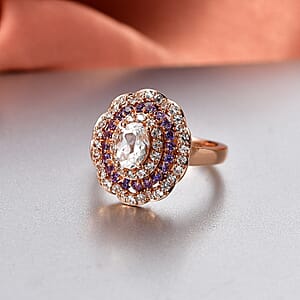 EverTrue Lab Created White and Purple Sapphire 2.35 ctw Royal Blush Halo Ring in 18K RG Plated (Size  10.0)