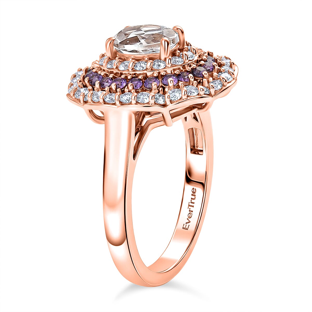 EverTrue Lab Created White and Purple Sapphire 2.35 ctw Royal Blush Halo Ring in 18K RG Plated (Size  10.0) image number 3