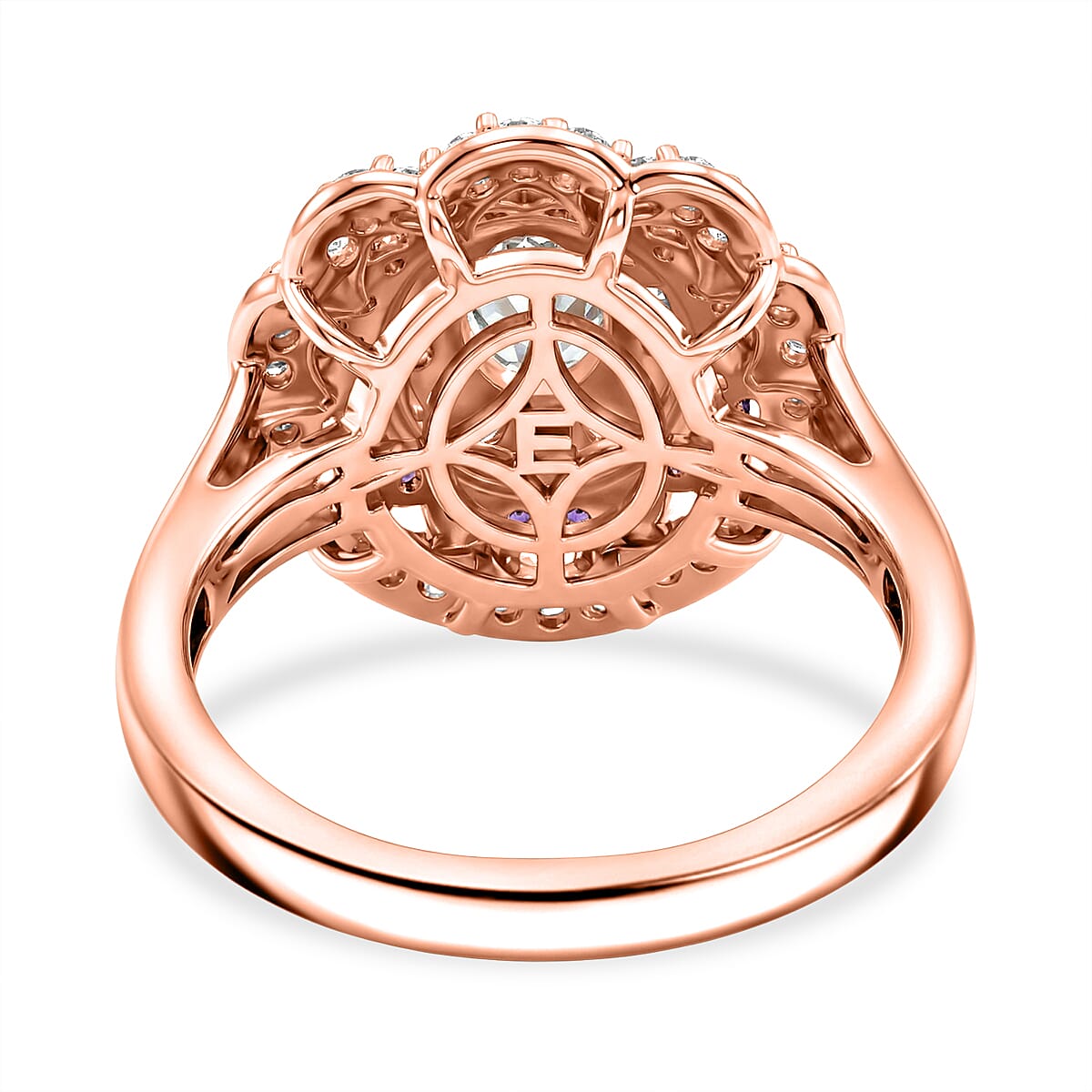 EverTrue Lab Created White and Purple Sapphire 2.35 ctw Royal Blush Halo Ring in 18K RG Plated (Size  10.0) image number 4