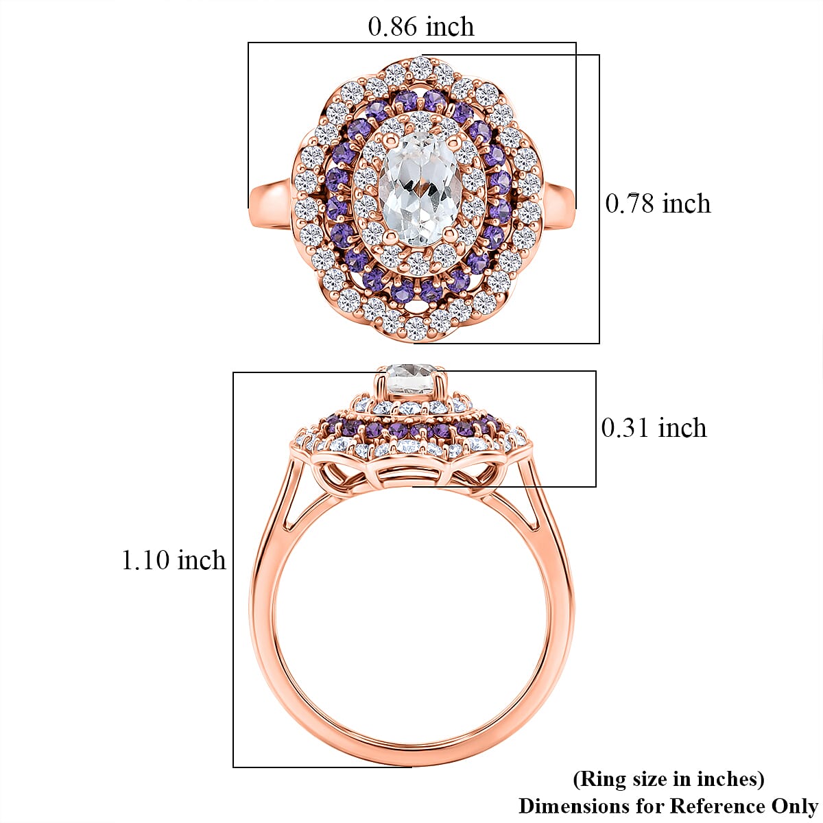 EverTrue Lab Created White and Purple Sapphire 2.30 ctw Royal Blush Halo Ring in 18K RG Plated (Size 10.0) image number 6