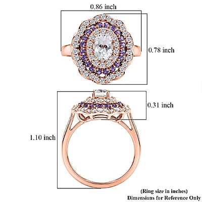EverTrue Lab Created White and Purple Sapphire 2.30 ctw Royal Blush Halo Ring in 18K RG Plated (Size 5.0)