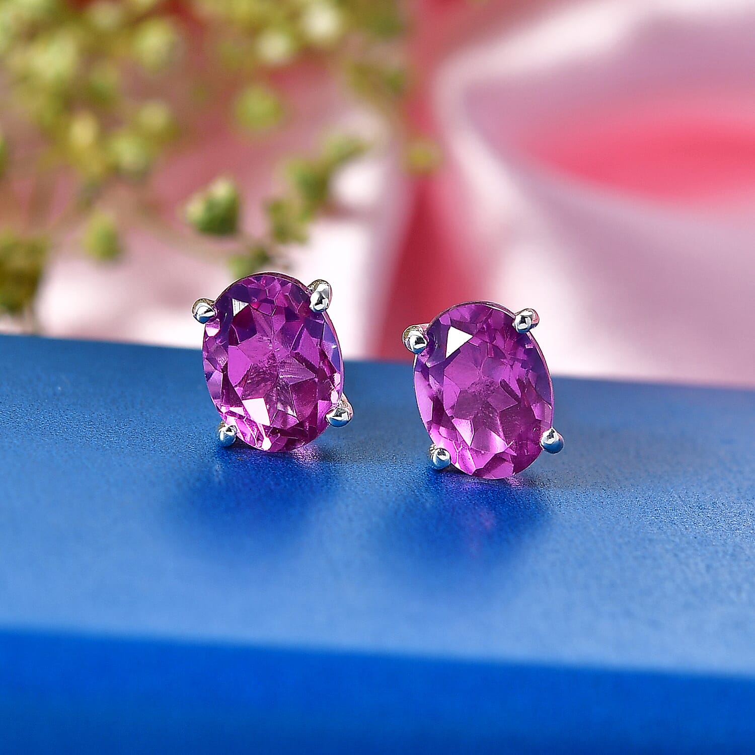 D'Joy African Lilac Quartz (Triplet) 3.00 ctw Solitaire Stud Earrings in Sterling Silver