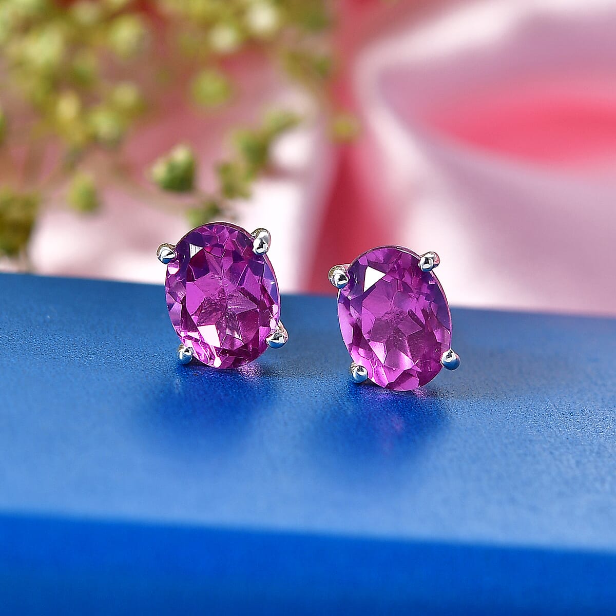 D'Joy African Lilac Quartz (Triplet) 3.00 ctw Solitaire Stud Earrings Sterling Silver image number 1