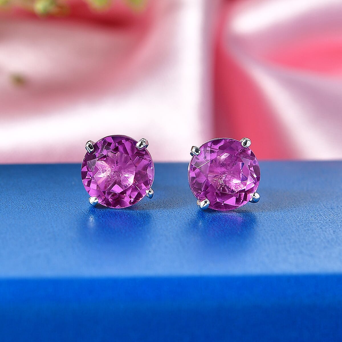 D'Joy African Lilac Quartz (Triplet) 4.75 ctw Solitaire Stud Earrings Sterling Silver image number 1