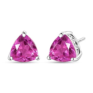 D'Joy African Lilac Quartz (Triplet) 4.10 ctw Solitaire Stud Earrings Sterling Silver