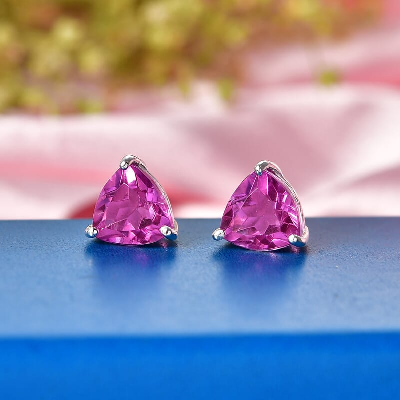 D'Joy African Lilac Quartz (Triplet) 4.10 ctw Solitaire Stud Earrings Sterling Silver