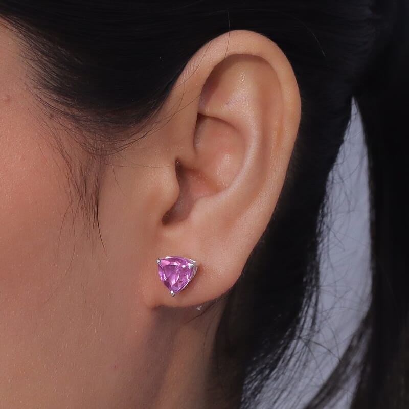D'Joy African Lilac Quartz (Triplet) 4.10 ctw Solitaire Stud Earrings Sterling Silver