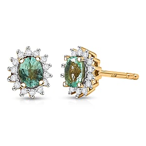 D'Joy Boyaca Colombian Emerald and Moissanite 0.65 ctw Radiant Bloom Studs Earrings in 18K Vermeil Yellow Gold Over Sterling Silver (Del. In 8-10 Days)