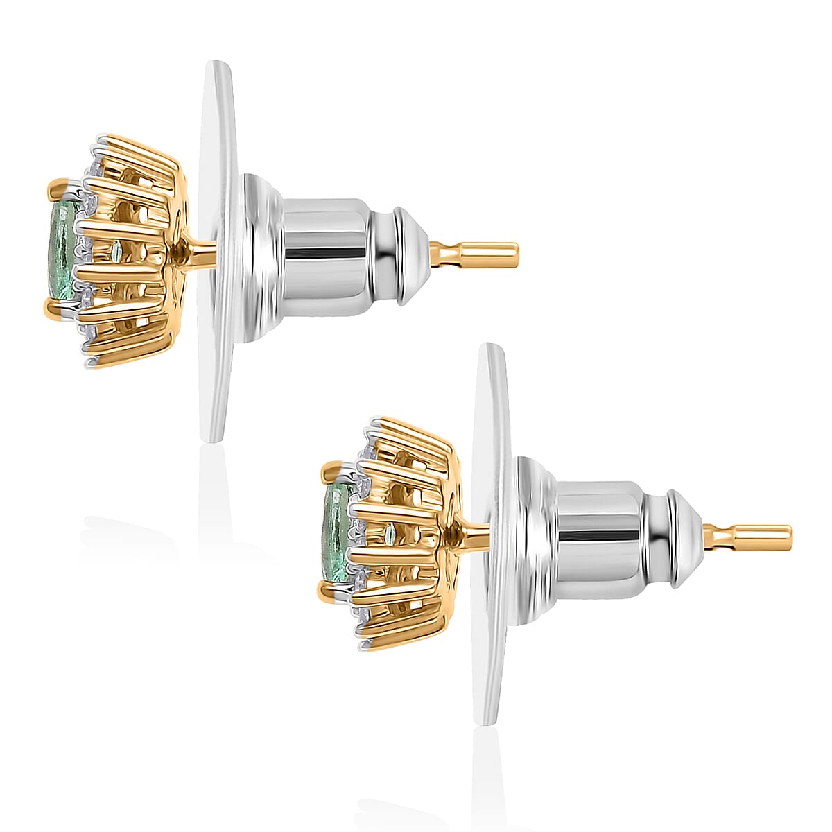 D'Joy Boyaca Colombian Emerald and Moissanite 0.65 ctw Radiant Bloom Studs Earrings in 18K Vermeil Yellow Gold Over Sterling Silver