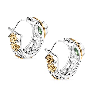 D'Joy Bali Legacy Socoto Emerald 2.40 ctw Floral Scroll Hoop Earrings in 22K Vermeil Yellow Gold Over Sterling Silver