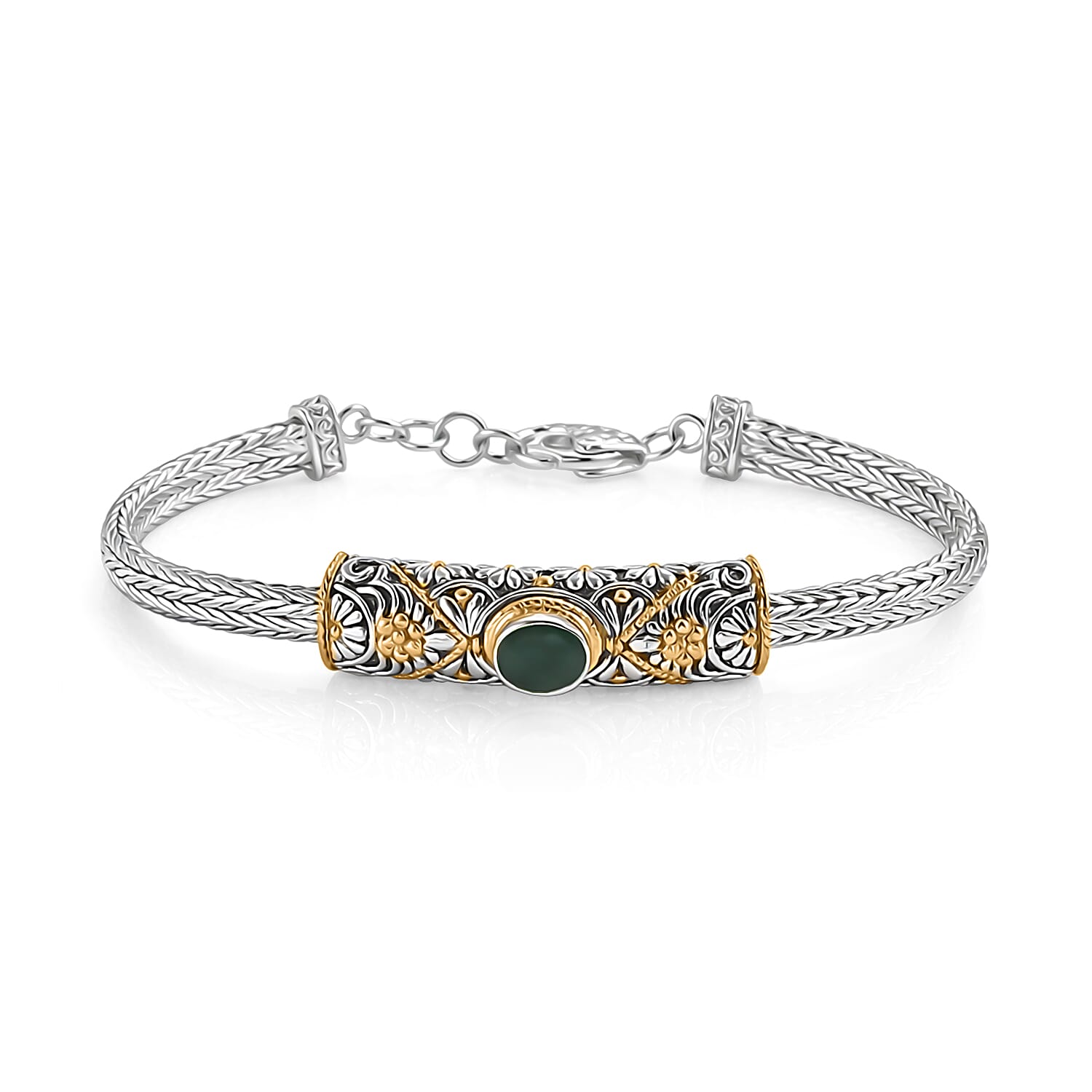 D'Joy Bali Legacy Socoto Emerald 1.25 ctw Floral Scroll Bracelet in 22K Vermeil Yellow Gold Over Sterling Silver (8.00 In)