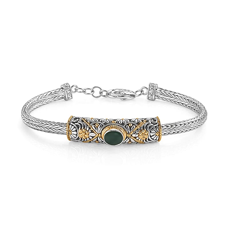 D'Joy Bali Legacy Socoto Emerald 1.25 ctw Floral Scroll Bracelet in 22K Vermeil Yellow Gold Over Sterling Silver (8.00 In)