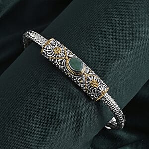 D'Joy Bali Legacy Socoto Emerald 1.25 ctw Floral Scroll Bracelet in 22K Vermeil Yellow Gold Over Sterling Silver (8.00 In)