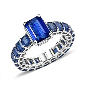 D'Joy Kashmir Kyanite and White Zircon 8.65 ctw Royal Eternity Ring in Rhodium Over Sterling Silver (Size 8.0) (Del. in 8-10 Days)