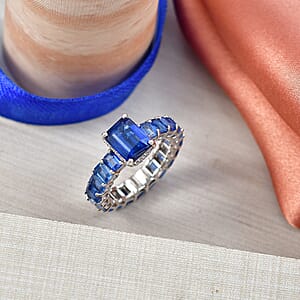 D'Joy Kashmir Kyanite and White Zircon 8.65 ctw Royal Eternity Ring in Rhodium Over Sterling Silver (Size 8.0) (Del. in 8-10 Days)