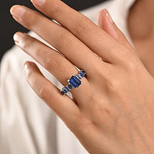 D'Joy Kashmir Kyanite and White Zircon 8.65 ctw Royal Eternity Ring in Rhodium Over Sterling Silver (Size 8.0) (Del. in 8-10 Days)