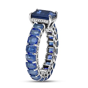 D'Joy Kashmir Kyanite and White Zircon 8.65 ctw Royal Eternity Ring in Rhodium Over Sterling Silver (Size 8.0) (Del. in 8-10 Days)