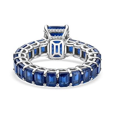 D'Joy Kashmir Kyanite and White Zircon 9 ctw Royal Eternity Ring in Rhodium Over Sterling Silver (Size 8.0)