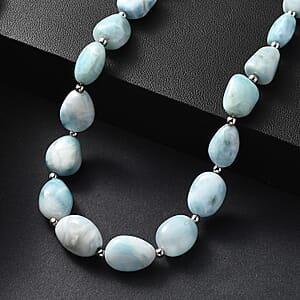 D'Joy Larimar 213.00 ctw Tumble Beaded Necklace in Rhodium Over Sterling Silver 18-20 Inches 