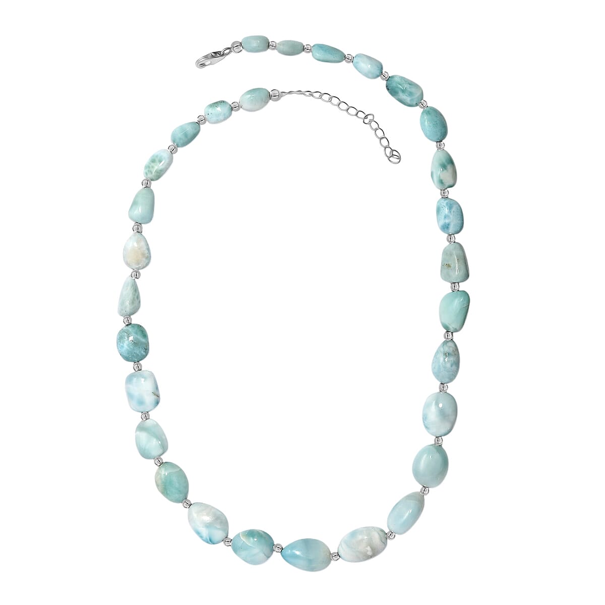 D'Joy Larimar 213.00 ctw Tumble Beaded Necklace in Rhodium Over Sterling Silver 18-20 Inches  image number 3