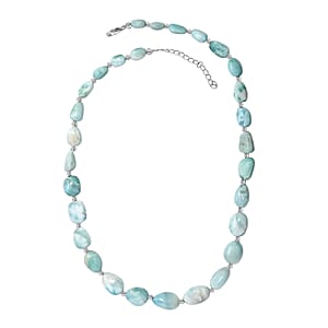 D'Joy Larimar 213.00 ctw Tumble Beaded Necklace in Rhodium Over Sterling Silver 18-20 Inches 