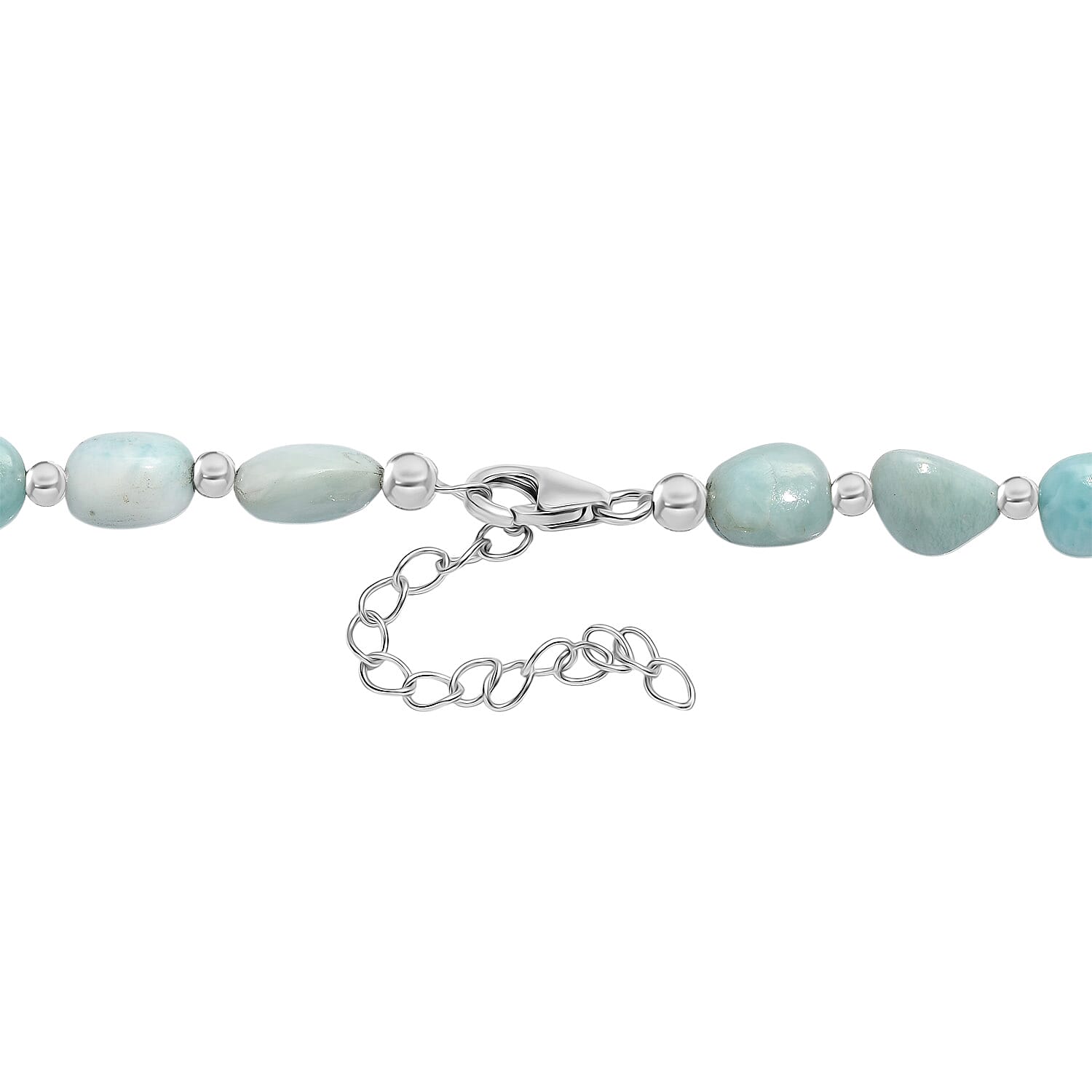 D'Joy Larimar 213.00 ctw Tumble Beaded Necklace in Rhodium Over Sterling Silver 18-20 Inches