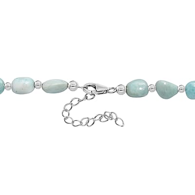 D'Joy Larimar 213.00 ctw Tumble Beaded Necklace in Rhodium Over Sterling Silver 18-20 Inches