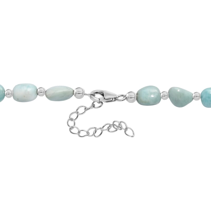 D'Joy Larimar 213.00 ctw Tumble Beaded Necklace in Rhodium Over Sterling Silver 18-20 Inches