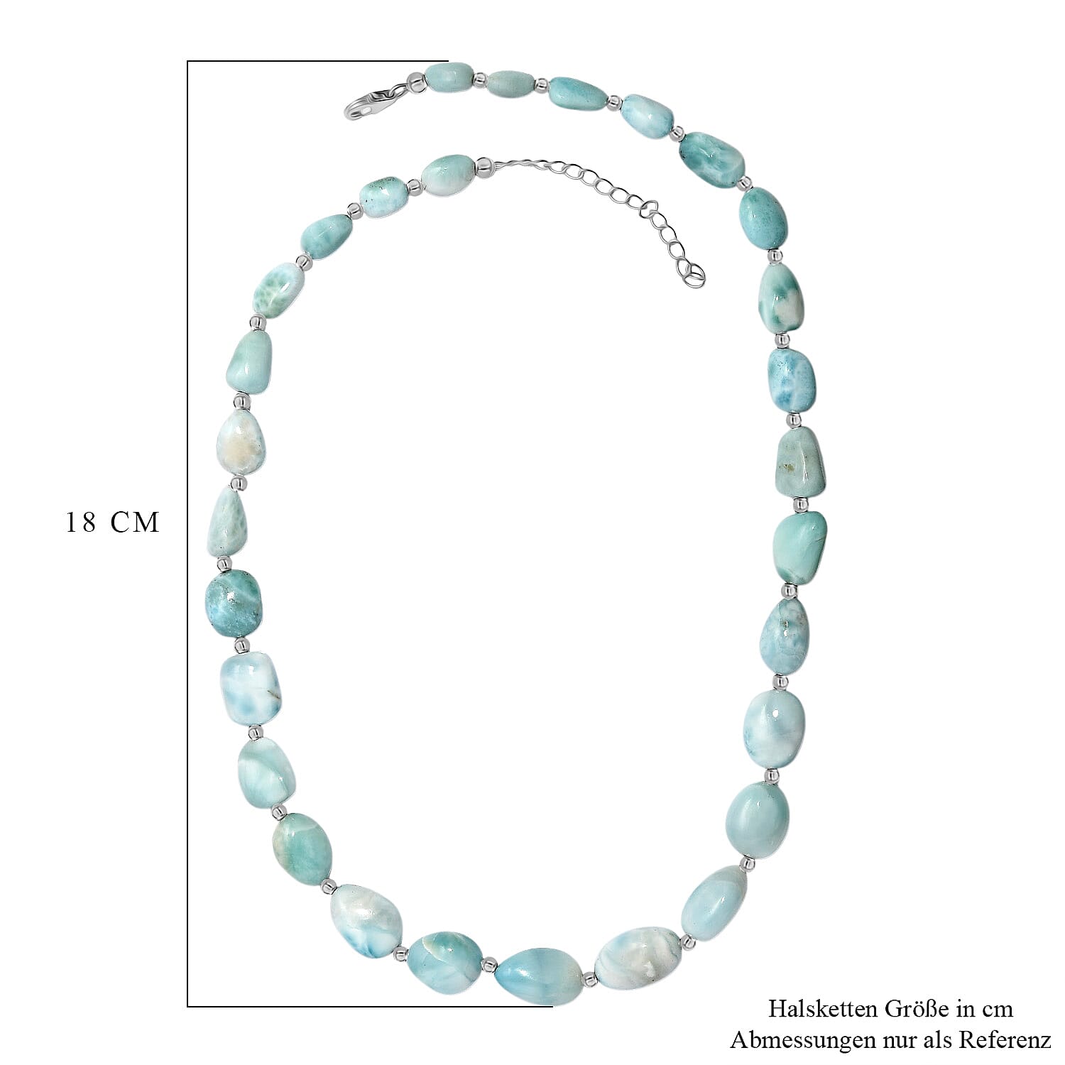 D'Joy Larimar 213.00 ctw Tumble Beaded Necklace in Rhodium Over Sterling Silver 18-20 Inches