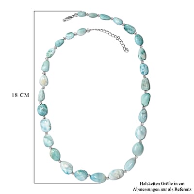 D'Joy Larimar 213.00 ctw Tumble Beaded Necklace in Rhodium Over Sterling Silver 18-20 Inches