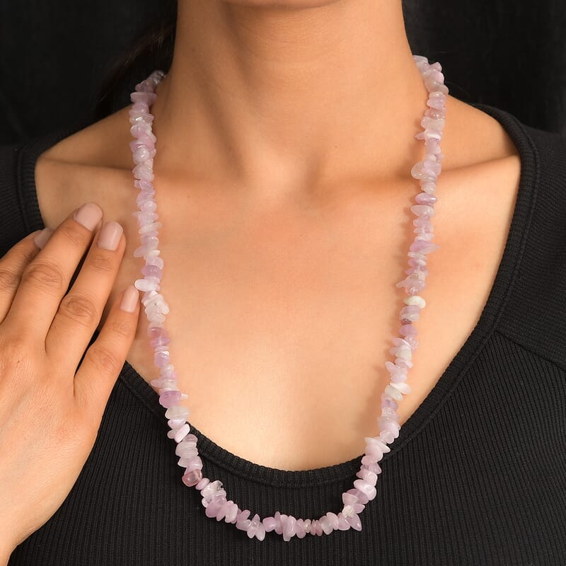 Kunzite 300.00 ctw Chips Necklace (24 Inches)