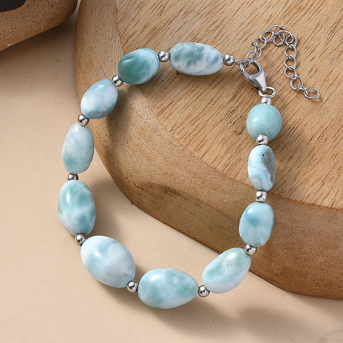 D'Joy Larimar 85.00 ctw Tumble Beaded Bracelet in Rhodium Over Sterling Silver (7.25-9.25In) image number 1