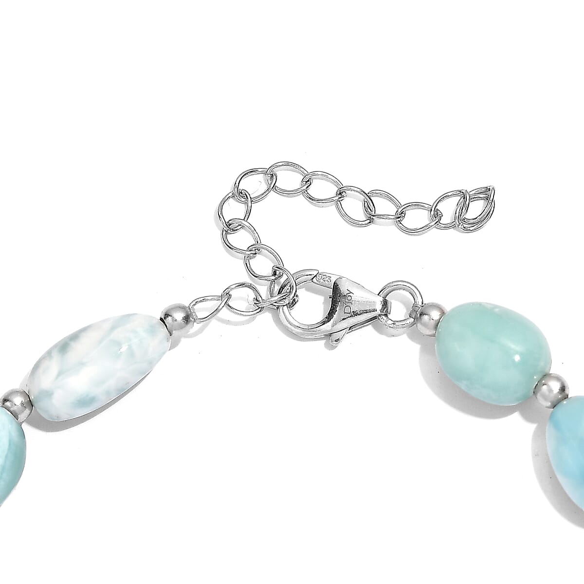 D'Joy Larimar 85.00 ctw Tumble Beaded Bracelet in Rhodium Over Sterling Silver (7.25-9.25In) image number 3