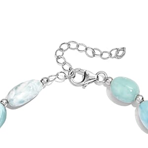 D'Joy Larimar 85.00 ctw Tumble Beaded Bracelet in Rhodium Over Sterling Silver (7.25-9.25In)