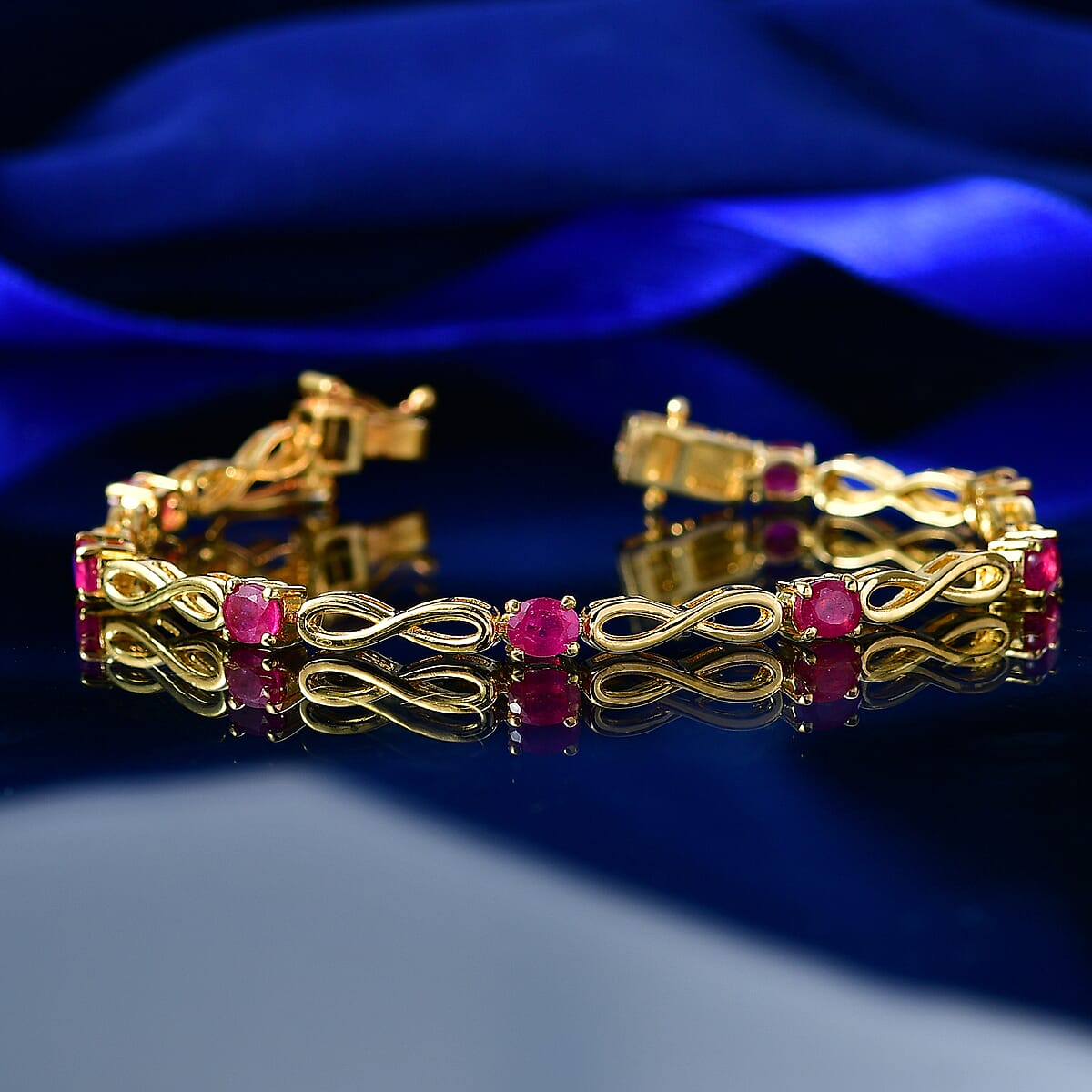EverTrue Niassa Ruby (FF) 4.90 ctw Infinity Line Bracelet in 18K Yellow Gold Plated (7.25 In) image number 1