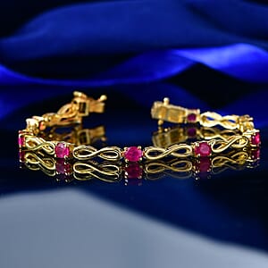 EverTrue Niassa Ruby (FF) 4.90 ctw Infinity Line Bracelet in 18K Yellow Gold Plated (7.25 In)