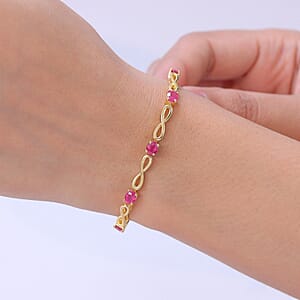 EverTrue Niassa Ruby (FF) 4.90 ctw Infinity Line Bracelet in 18K Yellow Gold Plated (7.25 In)