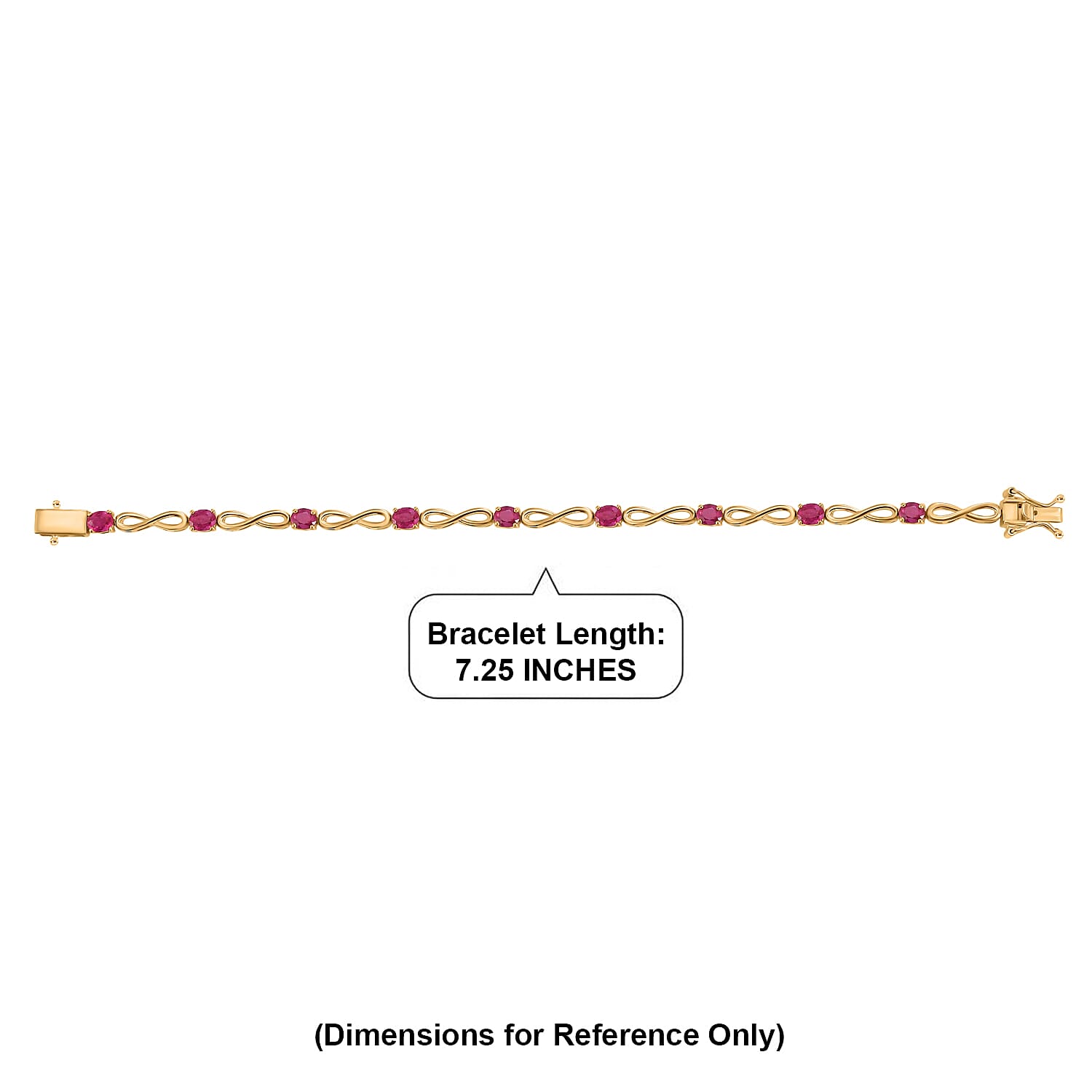 EverTrue Niassa Ruby (FF) 4.90 ctw Infinity Line Bracelet in 18K Yellow Gold Plated (7.25 In)