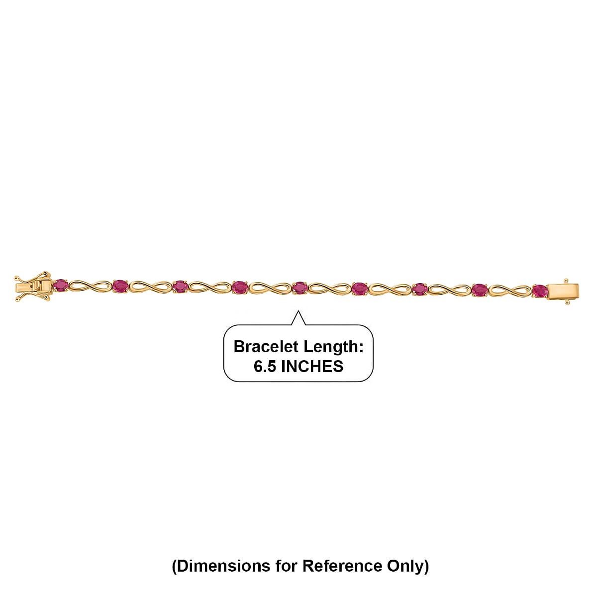 EverTrue Niassa Ruby (FF) 4.35 ctw Infinity Line Bracelet in 18K Yellow Gold Plated (6.50 In) image number 4