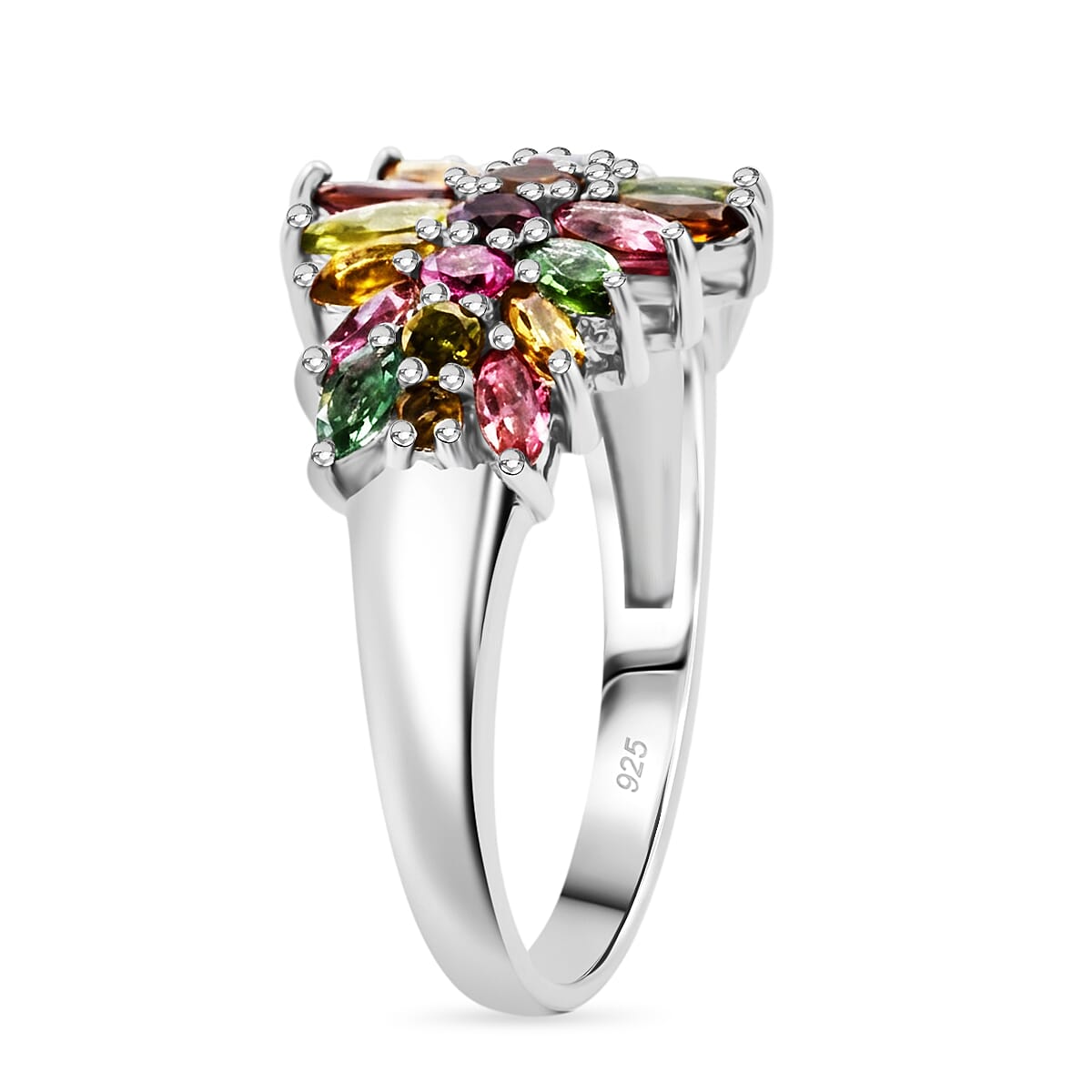 D'Joy Multi-Tourmaline 2.50 ctw Rainbow Blossom Ring in Rhodium Over Sterling Silver (Size 10.0) (Del. In 8-10 Days) image number 3