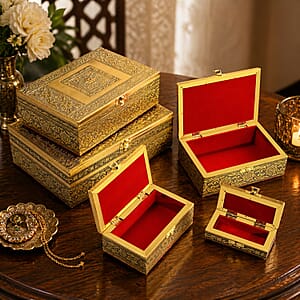 Livmore Set of 5 Handcrafted Floral Aluminum Oxidized Nested Box - Gold