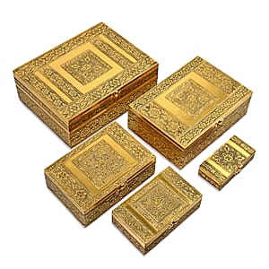 Livmore Set of 5 Handcrafted Floral Aluminum Oxidized Nested Box - Gold