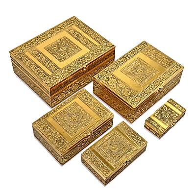 Livmore Set of 5 Handcrafted Floral Aluminium Oxidized Nested Box - Gold