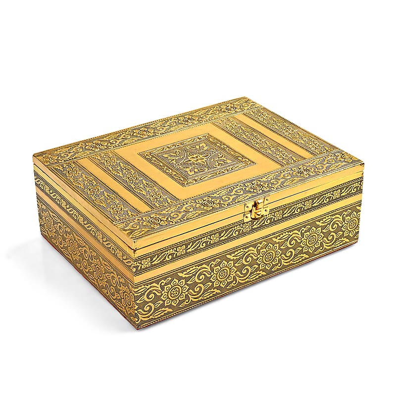 Livmore Set of 5 Handcrafted Floral Aluminum Oxidized Nested Box - Gold