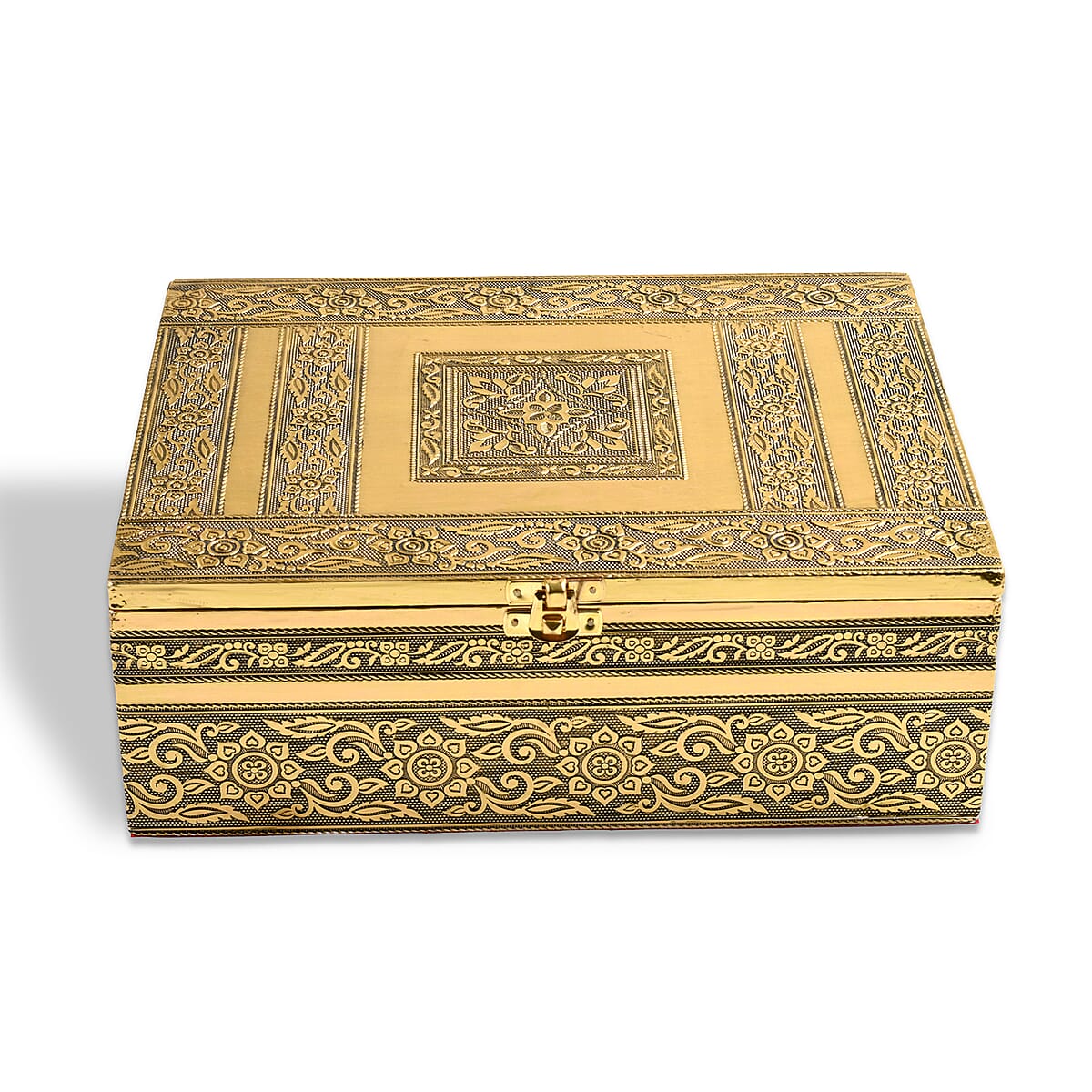 Livmore Set of 5 Handcrafted Floral Aluminum Oxidized Nested Box - Gold image number 5