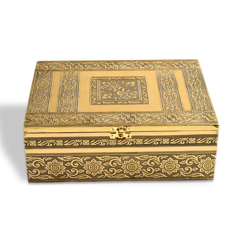 Livmore Set of 5 Handcrafted Floral Aluminium Oxidized Nested Box - Gold